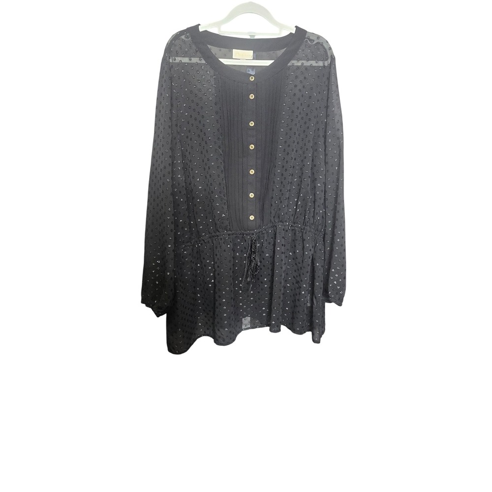 ModCloth Blouse Womens 3X Black‎ Sheer Metallic Swiss Dot Tassel Peplum Top Goth
